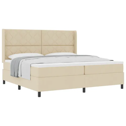 Box spring krevet s jastukom Krema 200 x 200 cm tkanina - Krema 200 x 200 cm Dizajn s rombovima Cijena