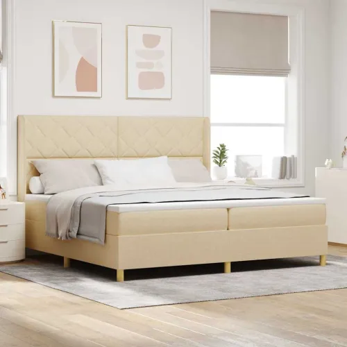 Box spring krevet s uzglavljem Krema 200 x 200 cm tkanina - Krema 200 x 200 cm Dizajn s rombovima Cijena