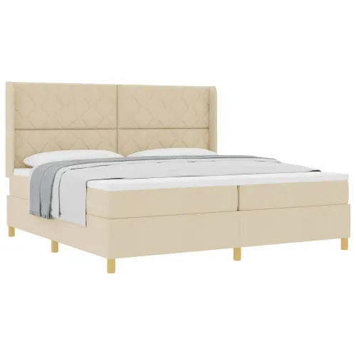 Box spring krevet s uzglavljem Krema 200 x 200 cm tkanina - Krema 200 x 200 cm Dizajn s rombovima Cijena