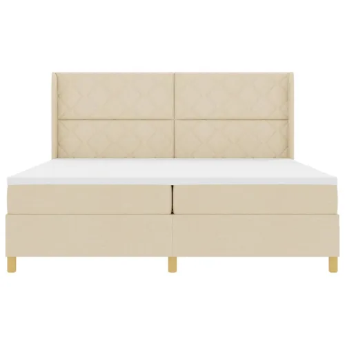 Box spring krevet s LED trakama Krema 200 x 200 cm tkanina - Krema 200 x 200 cm Dizajn s rombovima Cijena