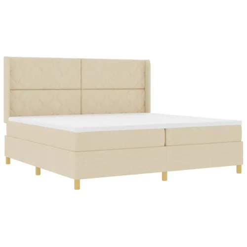 Box spring krevet s LED trakama Krema 200 x 200 cm tkanina - Krema 200 x 200 cm Dizajn s rombovima Cijena