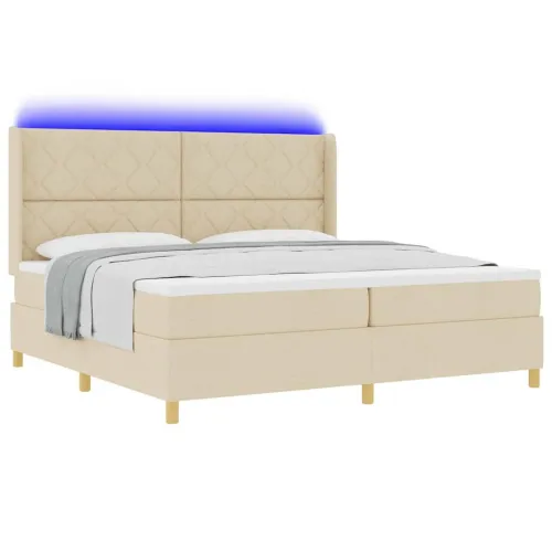 Box spring krevet s LED trakama Krema 200 x 200 cm tkanina - Krema 200 x 200 cm Dizajn s rombovima Cijena