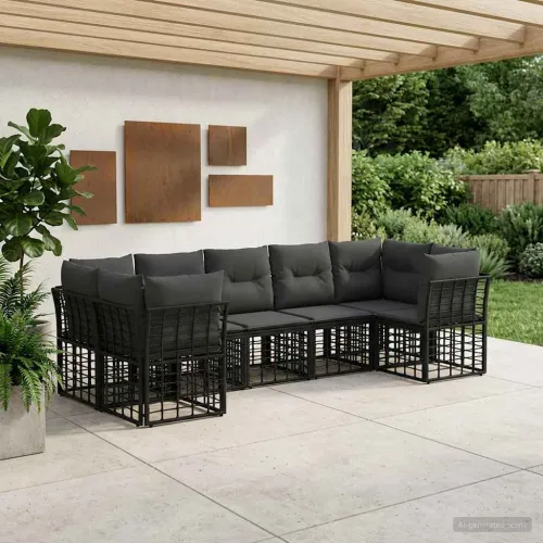 Set vanjskih sofa 7 kom. Crna i tamno siva Poliester - Crna i tamno siva Cijena