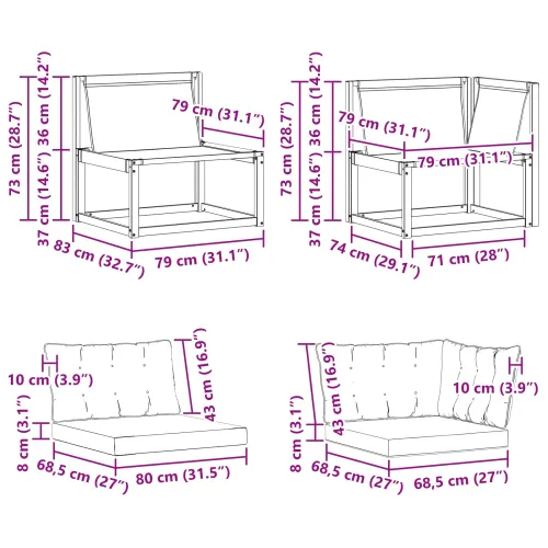 Set vanjskih sofa Čvrsto drvo akacije Bijela - Bijela i crna 1x srednji +1x kut Cijena