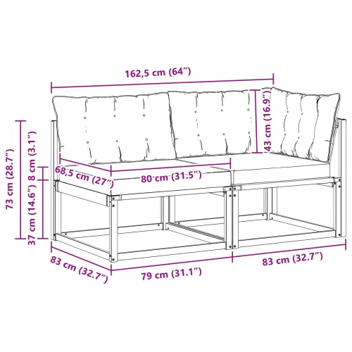 Set vanjskih sofa Čvrsto drvo akacije Bijela - Bijela i crna 1x srednji +1x kut Cijena