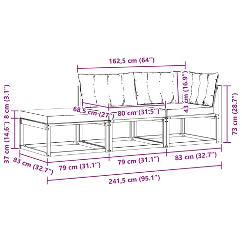 Set vanjskih sofa Čvrsto drvo akacije Bijela - Bijela i crna 1x srednji +1x kutni +1x stolić Cijena