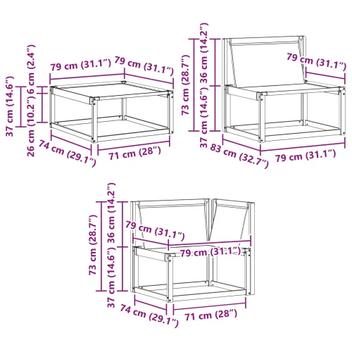 Set vanjskih sofa Čvrsto drvo akacije Bijela - Bijela i crna 1x srednji +1x kutni +1x stolić Cijena