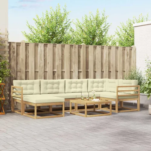 Set vanjskih sofa 7 kom. Bijela i krem - Bijela i krem vodoravne letvice Cijena
