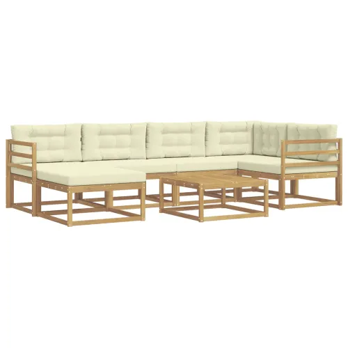 Set vanjskih sofa 7 kom. Bijela i krem - Bijela i krem vodoravne letvice Cijena