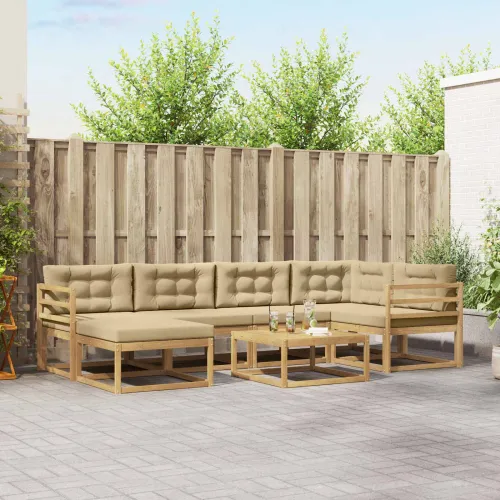 Set vanjskih sofa 7 kom. Bijela i bež - Bijela i bež vodoravne letvice Cijena
