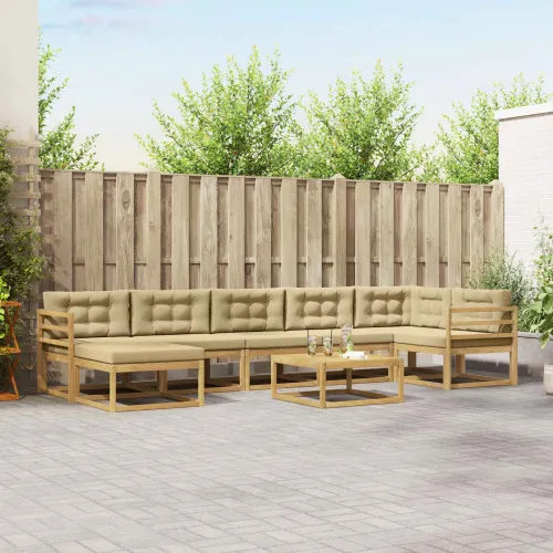 Set vanjskih sofa 8 kom. Bijela i bež - Bijela i bež vodoravne letvice Cijena