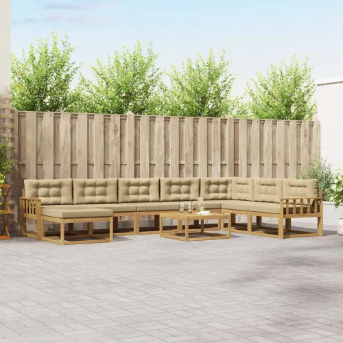 Set vanjskih sofa 9 kom. Bijela i bež - Bijela i bež Okomite letvice Cijena