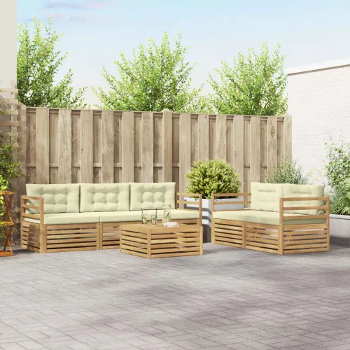 Set vanjskih sofa 6 kom. Bijela i krem - Bijela i krem vodoravne letvice Cijena