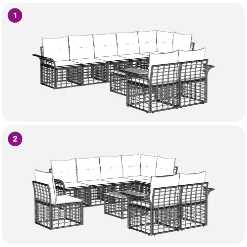 Set vanjskih sofa 9 kom. Prirodna i krema bijela poliratan - Prirodna i kremasto bijela sa stolom Cijena