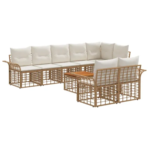 Set vanjskih sofa 9 kom. Prirodna i krema bijela poliratan - Prirodna i kremasto bijela sa stolom Cijena