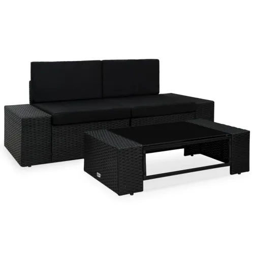 3-dijelna vrtna garnitura od poliratana crna - Crna 1 Kutna sofa (lijevi naslon za ruku) + kutna sofa (desni naslon za ruku) + s Cijena