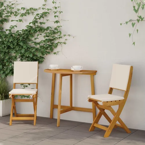 Vanjske bistro stolice 2 kom. Krem bijela Čvrsto drvo akacije - 2 Prirodna i kremasto bijela Cijena
