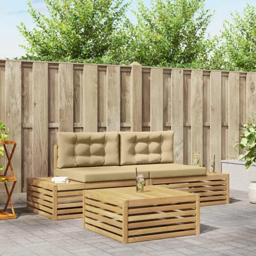 4 kom. Set vanjskih sofa Poliester Bijela - Bijela i bež Cijena