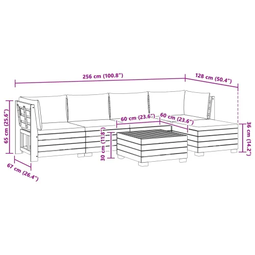 6 kom. Set vanjskih sofa Čvrsto drvo akacije Smeđa Cijena