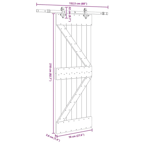 Klizna vrata NARVIK 70 x 210 cm (152,5 cm) Prirodna i crna - 70 x 210 cm (152,5 cm) Trokutasti Cijena