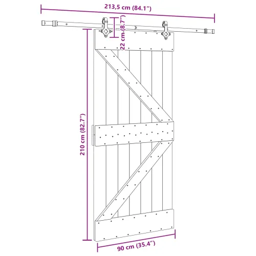Klizna vrata NARVIK Prirodna i crna 90 x 210 cm (213,5 cm) - 90 x 210 cm (213,5 cm) Trokutasti Cijena