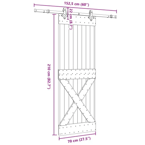 Klizna vrata NARVIK Prirodna i crna 70 x 210 cm (152,5 cm) - 70 x 210 cm (152,5 cm) križni dizajn Cijena