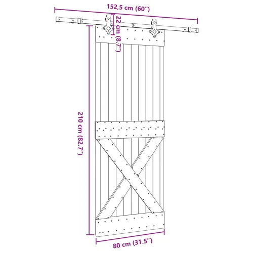 Klizna vrata NARVIK Prirodna i crna 80 x 210 cm (152,5 cm) - 80 x 210 cm (152,5 cm) križni dizajn Cijena
