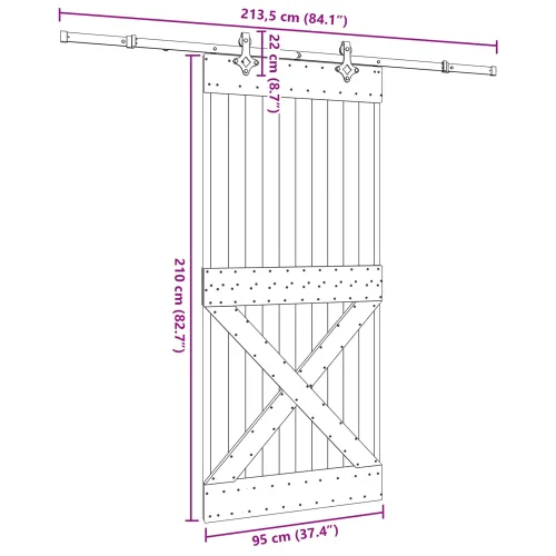 Klizna vrata NARVIK Prirodna i crna 95 x 210 cm (213,5 cm) - 95 x 210 cm (213,5 cm) križni dizajn Cijena