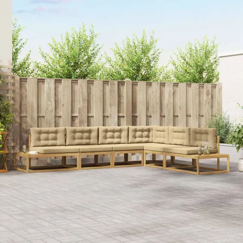 Set vanjskih sofa 6 kom. Bijela i bež Poliester - Bijela i bež Cijena