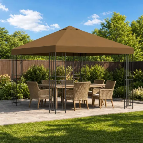 Gazebo 3 x 3 m Sivosmeđa Poliester i čelik 190 gsm - Sivosmeđa Bez bočnog zida Cijena