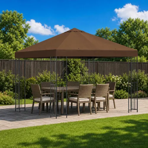 Gazebo 3 x 3 m Smeđa Poliester i čelik 190 gsm - Smeđa Bez bočnog zida Cijena