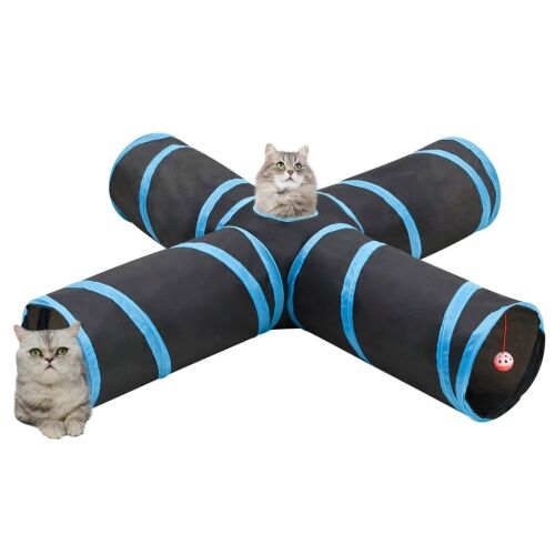 Mačji tunel 4-smjerni crno-plavi 132 cm poliester - 1 4-smjerni Cijena