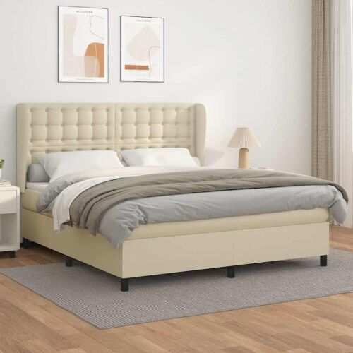 Boxspring - Krevet s oprugama i madracem krem 160x200 cm od umjetne kože - Krema 160 x 200 cm gumbi Krema Cijena