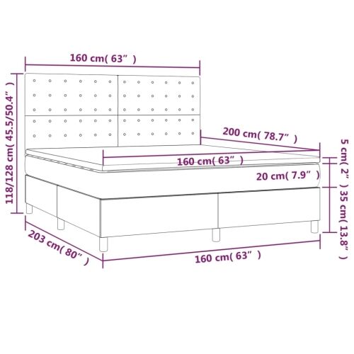 Krevet box spring s madracem LED krem 160x200cm od umjetne kože - Krema 160 x 200 cm gumbi Krema Cijena