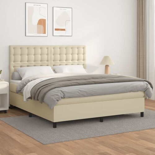 Boxspring - Krevet s oprugama i madracem krem 160x200 cm od umjetne kože - Krema 160 x 200 cm gumbi Krema Cijena