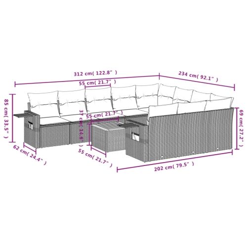11-dijelni vrtni set s jastucima, sivi poliratan - Siva 1 2x corner + 6x middle + table + 2x sofa Siva Cijena
