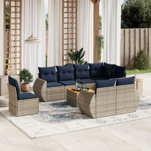 Vrtni set od 9 dijelova s jastucima, sivi poliratan - Siva corner + 3x middle + table + 4x sofa 1 Siva Cijena