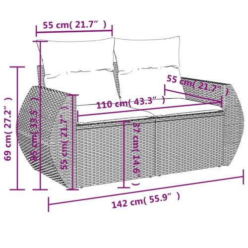 Vrtni set od 10 dijelova s jastucima, crni poliratan - Crna 2x corner + 5x middle + table + 2x sofa 1 Crna Cijena