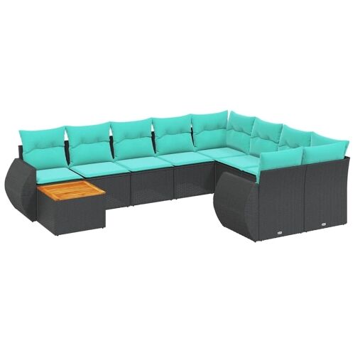 Vrtni set od 10 dijelova s jastucima, crni poliratan - Crna 2x corner + table + 2x sofa + 5x middle 1 Crna Cijena