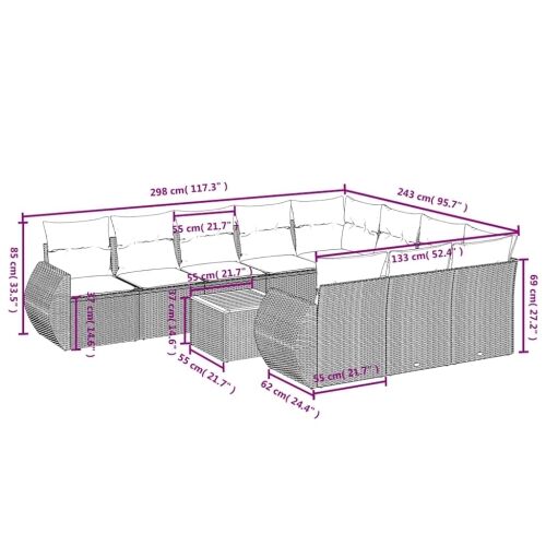 11-dijelni vrtni set s jastucima crni poliratan - Crna 2x corner + 6x middle + table + 2x sofa 1 Crna Cijena