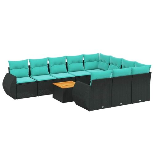 11-dijelni vrtni set s jastucima crni poliratan - Crna 2x corner + 6x middle + table + 2x sofa 1 Crna Cijena