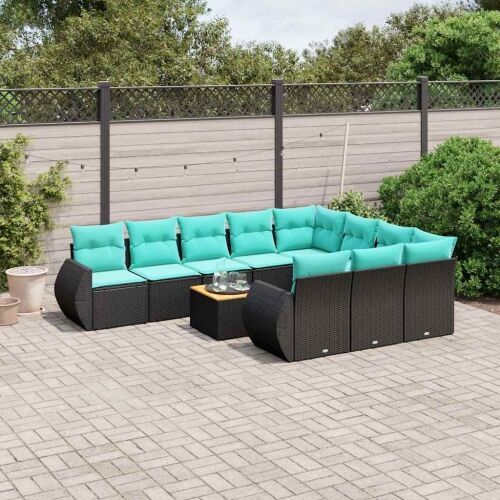 11-dijelni vrtni set s jastucima crni poliratan - Crna 2x corner + 6x middle + table + 2x sofa 1 Crna Cijena