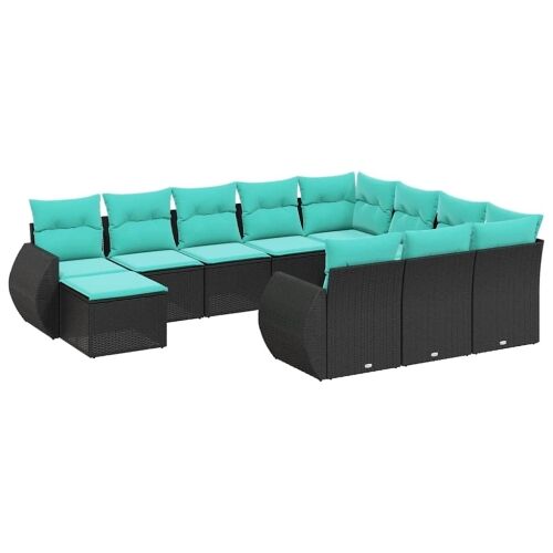 11-dijelni vrtni set s jastucima crni poliratan - Crna 2x corner + table + 6x middle + 2x sofa 1 Crna Cijena
