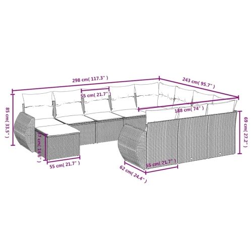 11-dijelni vrtni set s jastucima crni poliratan - Crna 2x corner + table + 6x middle + 2x sofa 1 Crna Cijena