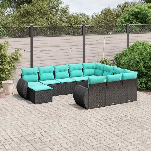 11-dijelni vrtni set s jastucima crni poliratan - Crna 2x corner + table + 6x middle + 2x sofa 1 Crna Cijena