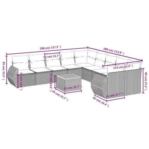 11-dijelni vrtni set s jastucima crni poliratan - Crna 2x corner + 2x sofa + 6x middle + table 1 Crna Cijena