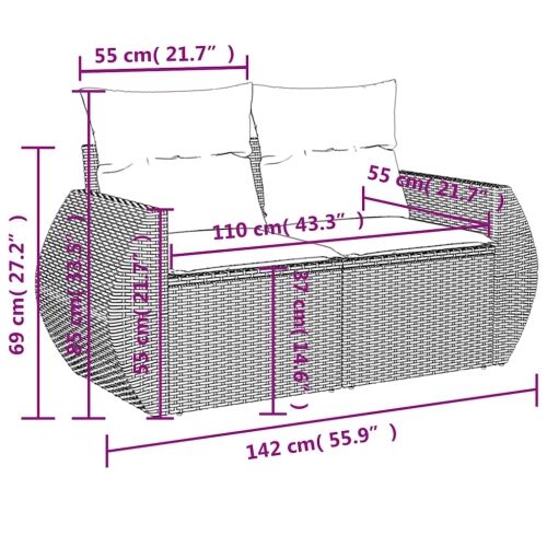 11-dijelni vrtni set s jastucima crni poliratan - Crna 2x corner + 2x sofa + 6x middle + table 1 Crna Cijena