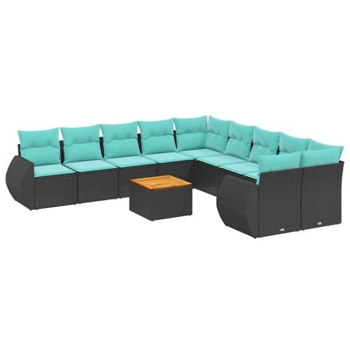 11-dijelni vrtni set s jastucima crni poliratan - Crna 2x corner + 2x sofa + 6x middle + table 1 Crna Cijena