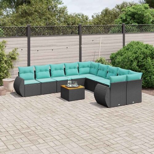 11-dijelni vrtni set s jastucima crni poliratan - Crna 2x corner + 2x sofa + 6x middle + table 1 Crna Cijena