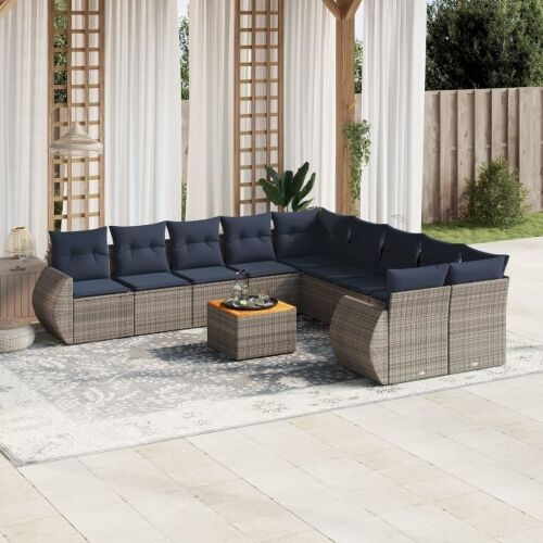 11-dijelni vrtni set s jastucima, sivi poliratan - Siva 2x corner + 2x sofa + 6x middle + table 1 Siva Cijena